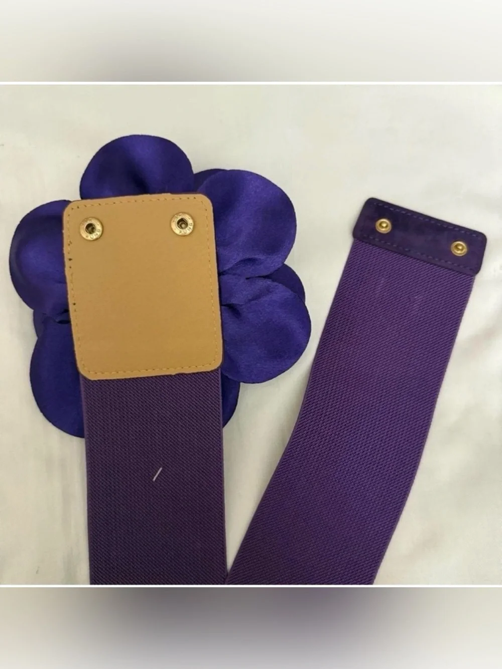 Purple statement satin flower wide elastic waistband belt